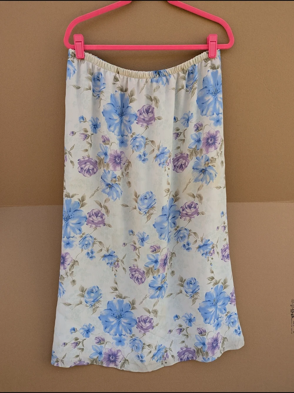 Laura Scott Vintage Floral Midi Skirt XL Purple Rose Elastic Waist Cottagecore